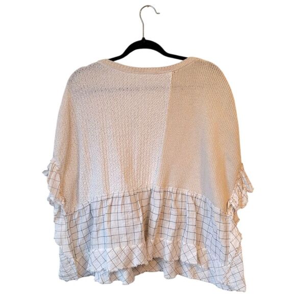 Pilcro Women's Cream Oversized Knit Drop Shoulder Mixed Fabric Sweater Size L - Picture 2 of 6